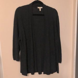 EILEEN FISHER NAVY/BLACK MARL RIBBED ORGANIC LINEN COTTON CARDIGAN